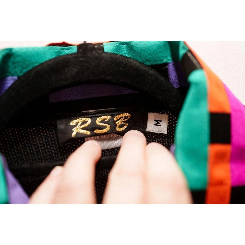 Vintage Black sweater leather collar accents RSB M unisex Cotton USA pastel